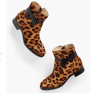 NWT Talbots Tish Tie Calf Hair Ankle Boot Leopard